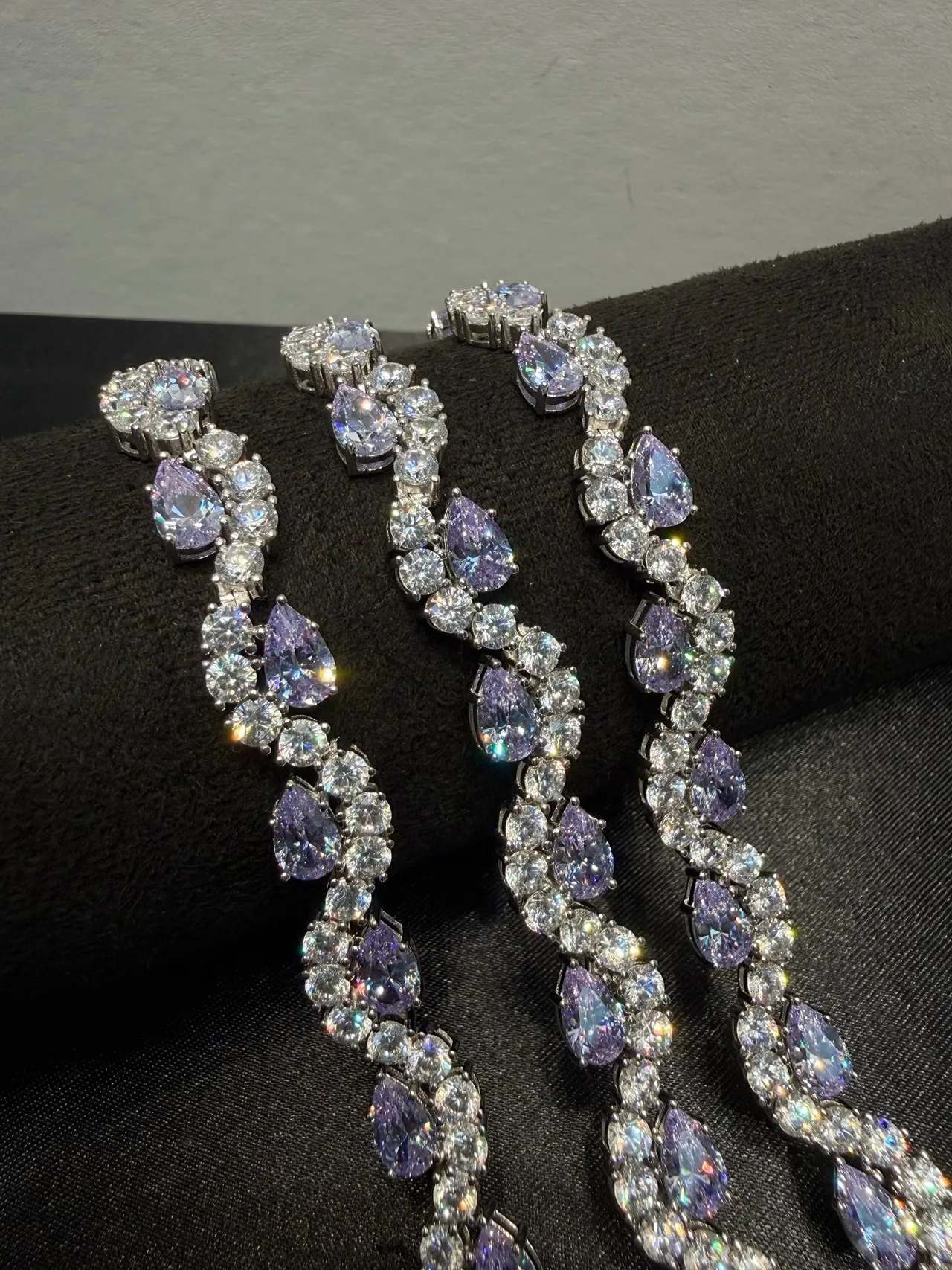 Silver Purple Multi-Strand Teardrop-Cut Stones Necklace