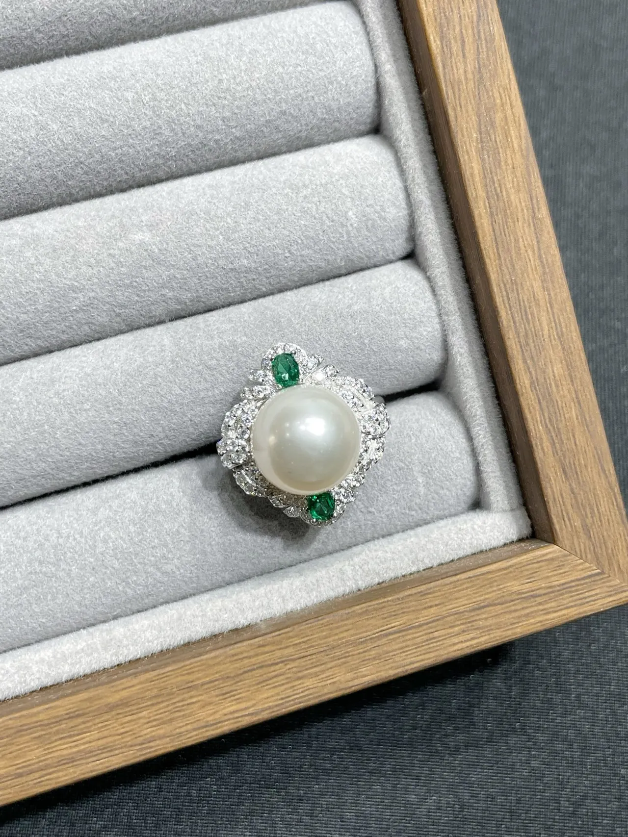 Pearl and Emerald Pavé Halo Earrings
