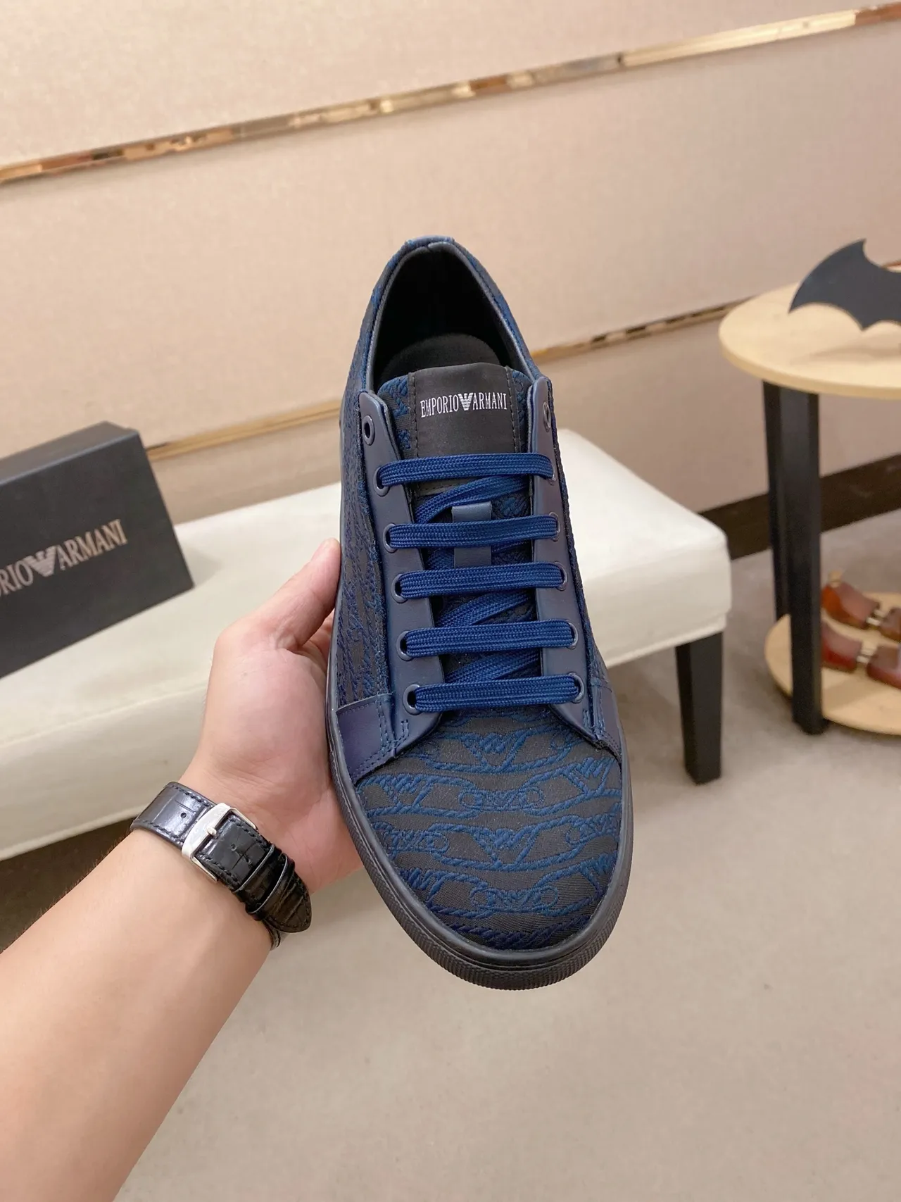Emporio Armani Navy Jacquard Low-Top Lifestyle Sneakers