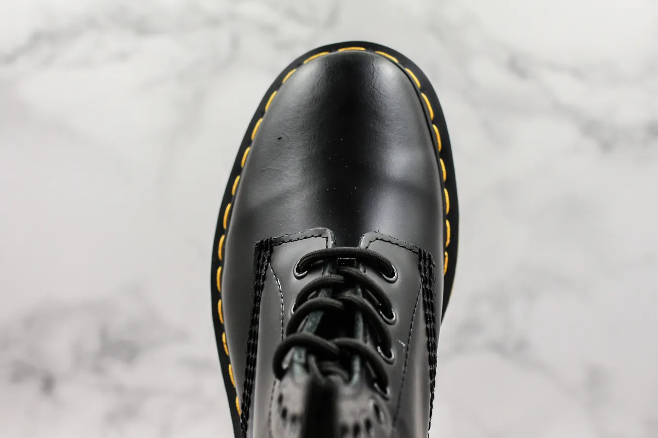 Dr. Martens 1460 Black Smooth Leather Yellow Stitch Martin Boots