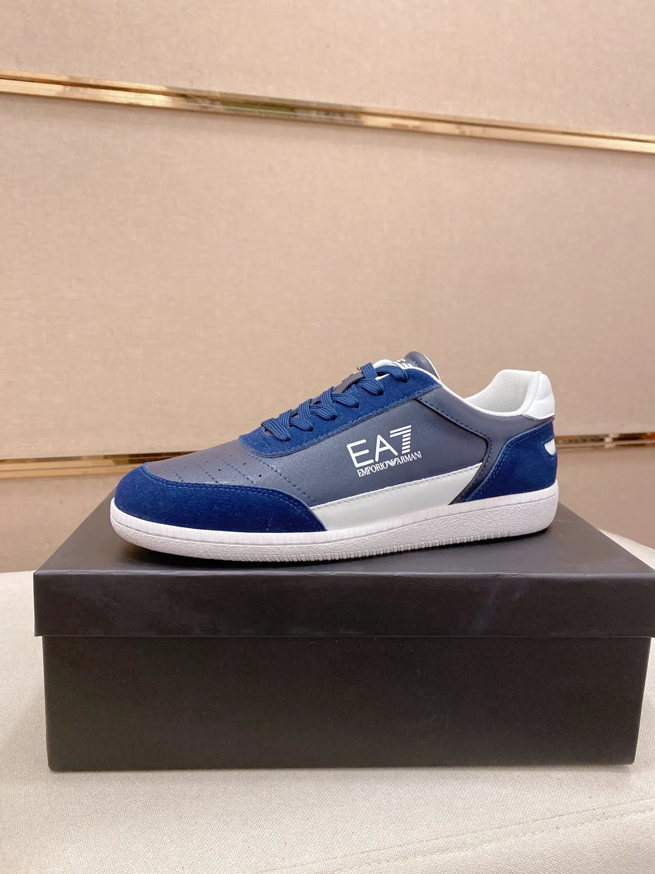 Emporio Armani EA7 Navy and Gray Suede Panel Lifestyle Sneaker