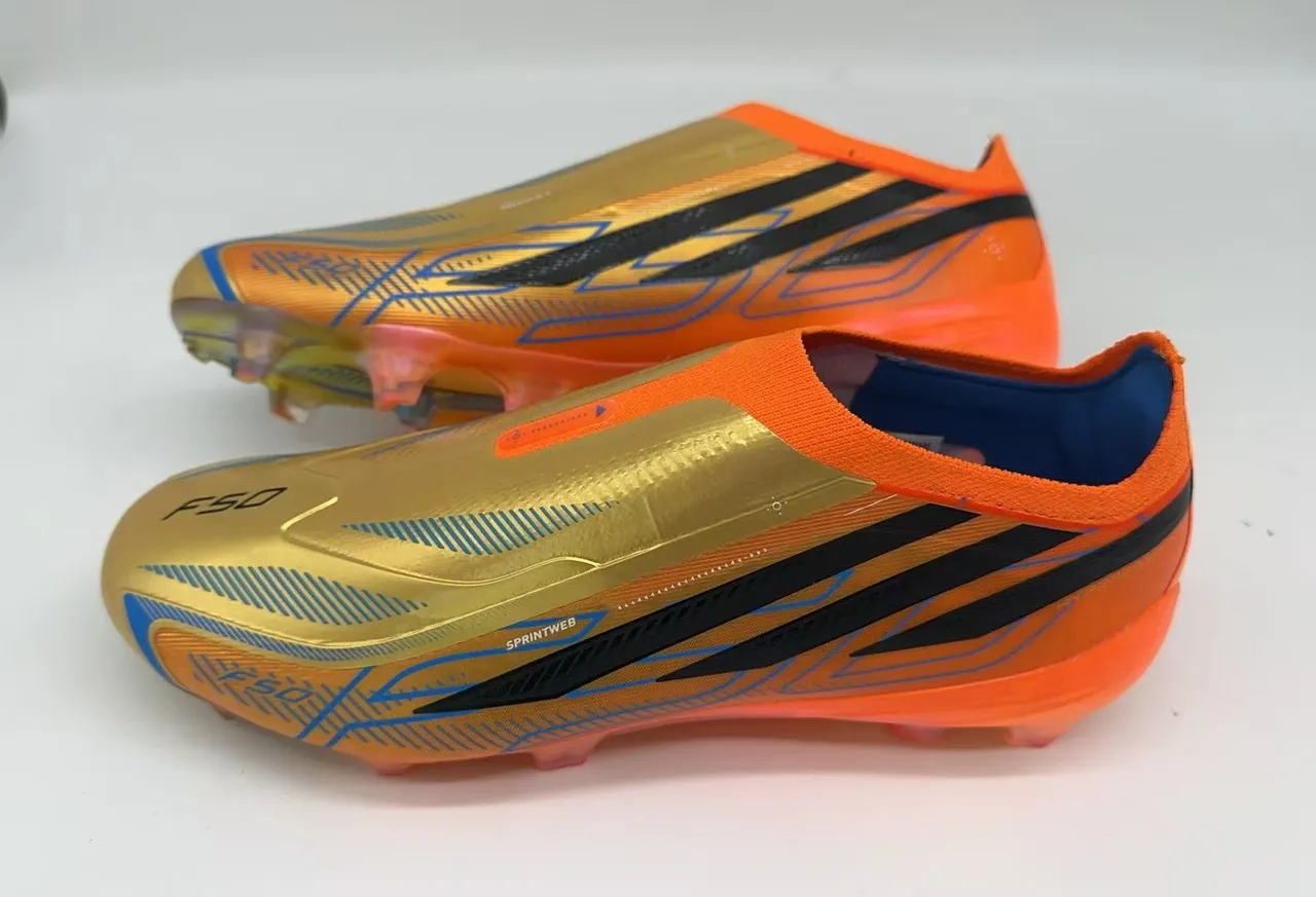 Adidas F50 Gold Orange Blue Firm-Ground Soccer Shoes