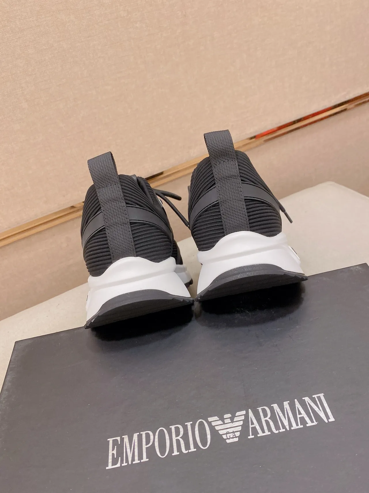 Armani Exchange Black and White Ribbed Knit Chunky Sneakers