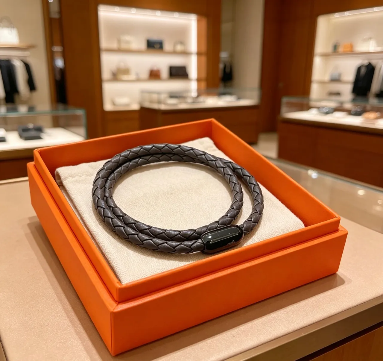 Hermès Braided Leather Black Bracelet