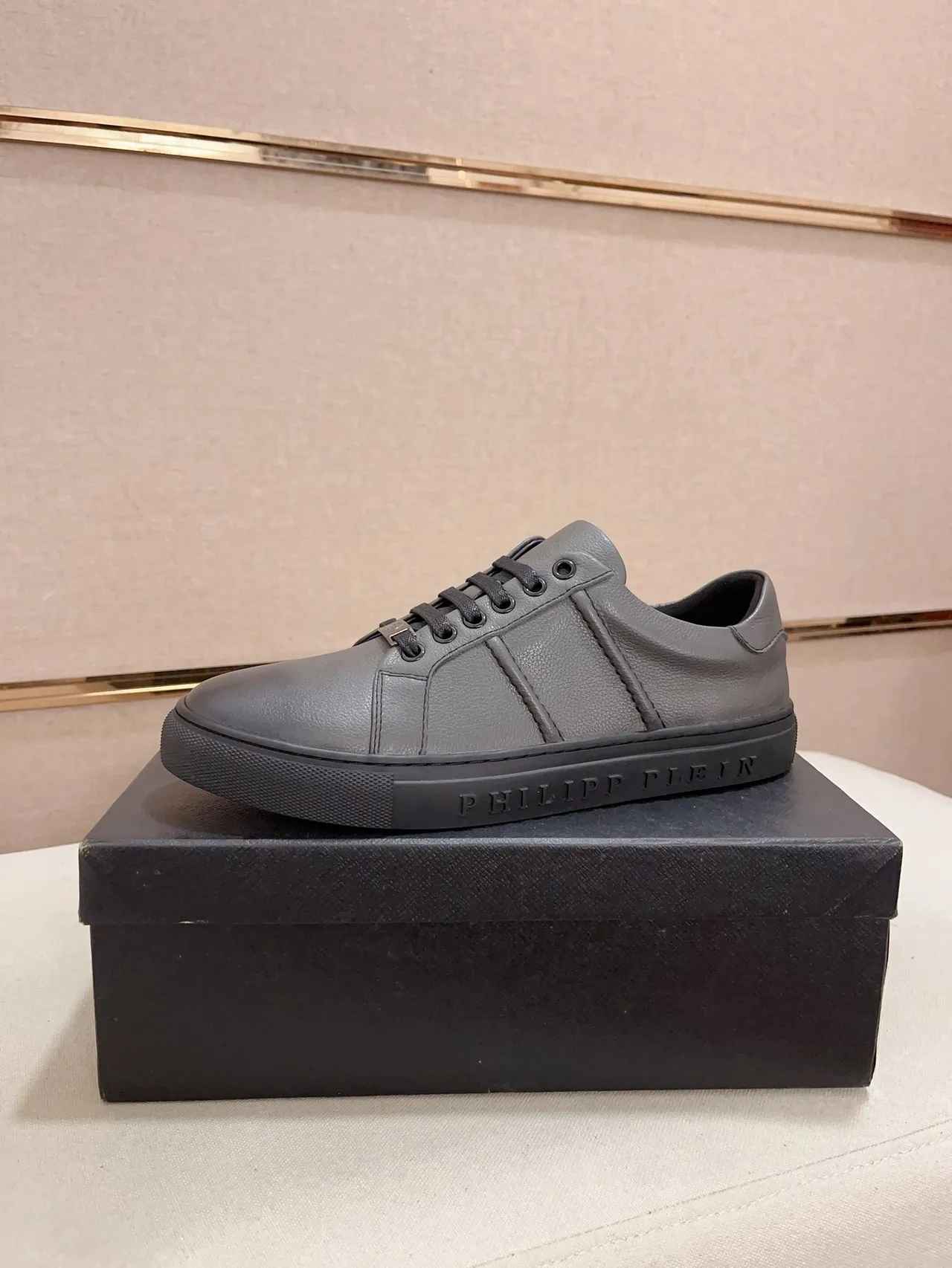 Philipp Plein Gray Leather Low-Top Lifestyle Sneakers