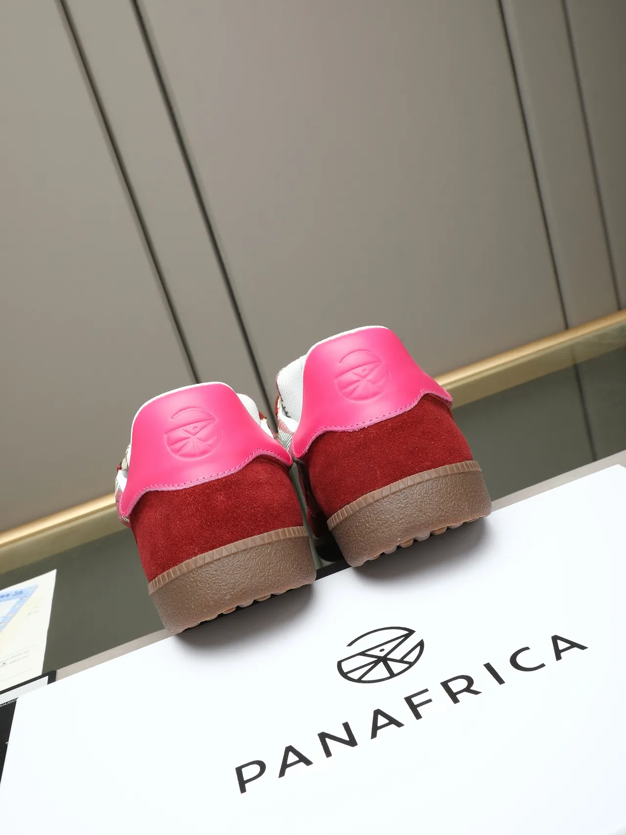 Red and Pink Geometric-Print Suede Lifestyle Sneaker
