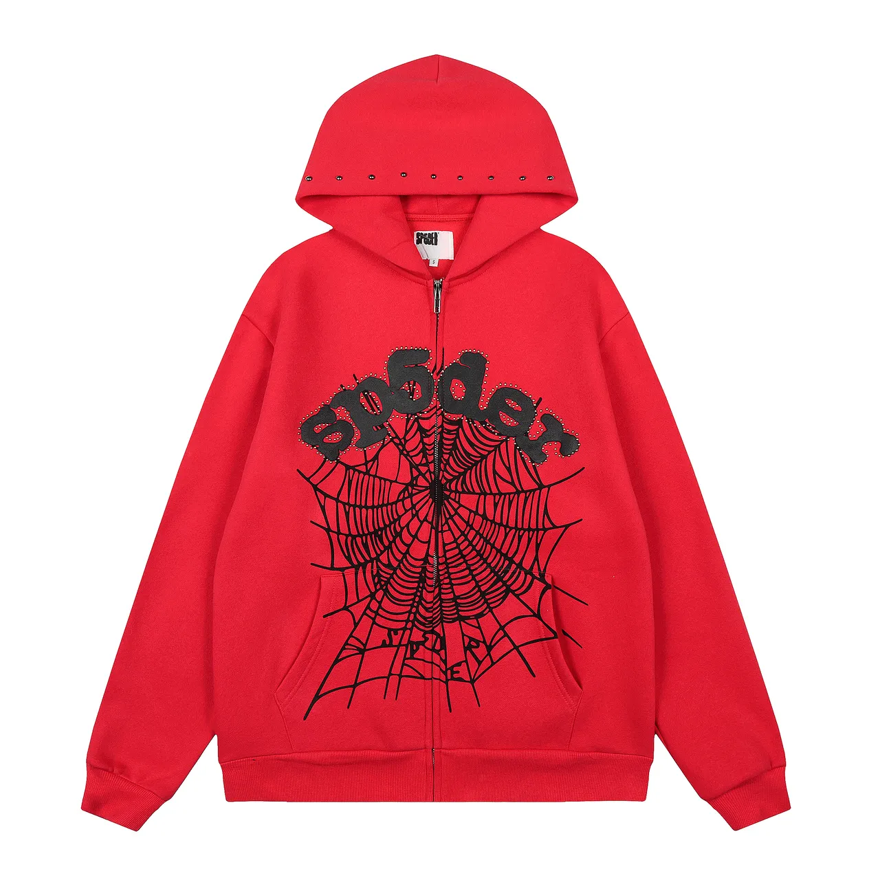 Red Spiderweb Graphic Zip-Up Hoodie and Jogger Pants Tracksuit