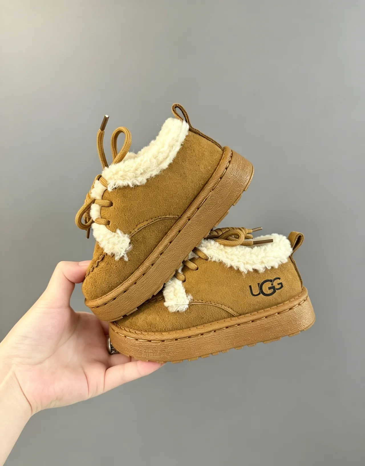 UGG Brown Beige Suede Upper Shearling Lining Snow Boots