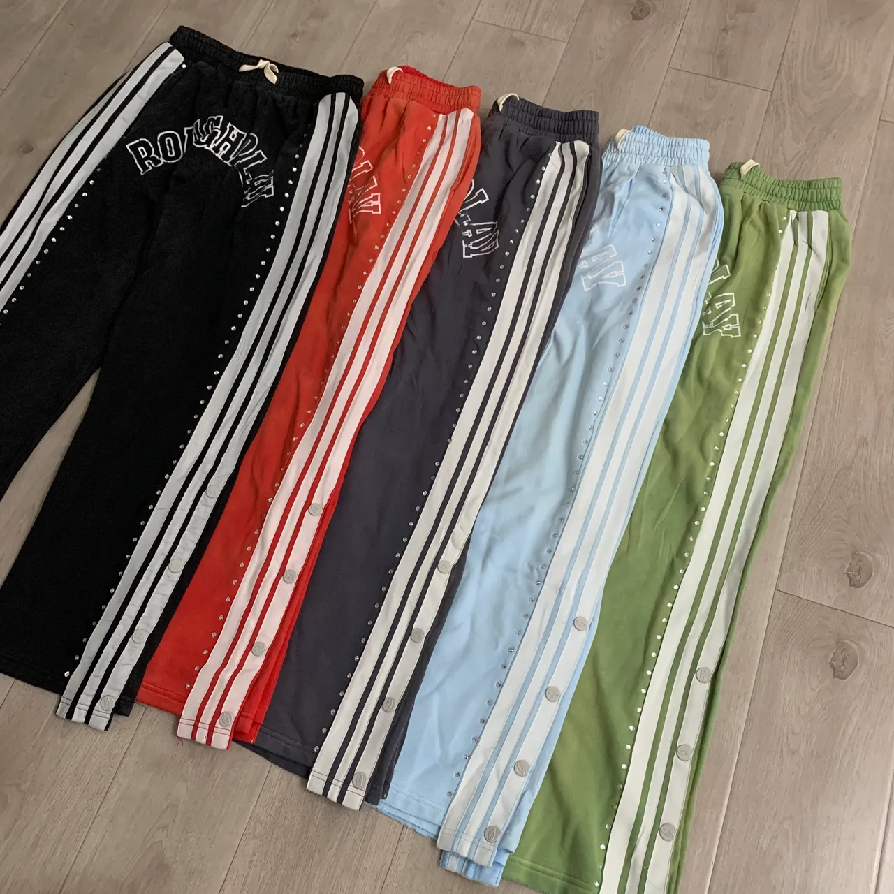 Roughplay Arch Logo Studded Stripe Sweatpants