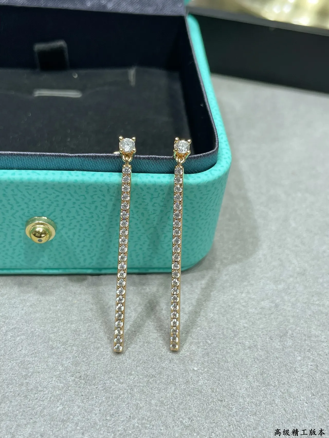 Tiffany & Co. Gold Silver Linear Drop Pavé-Set Earrings