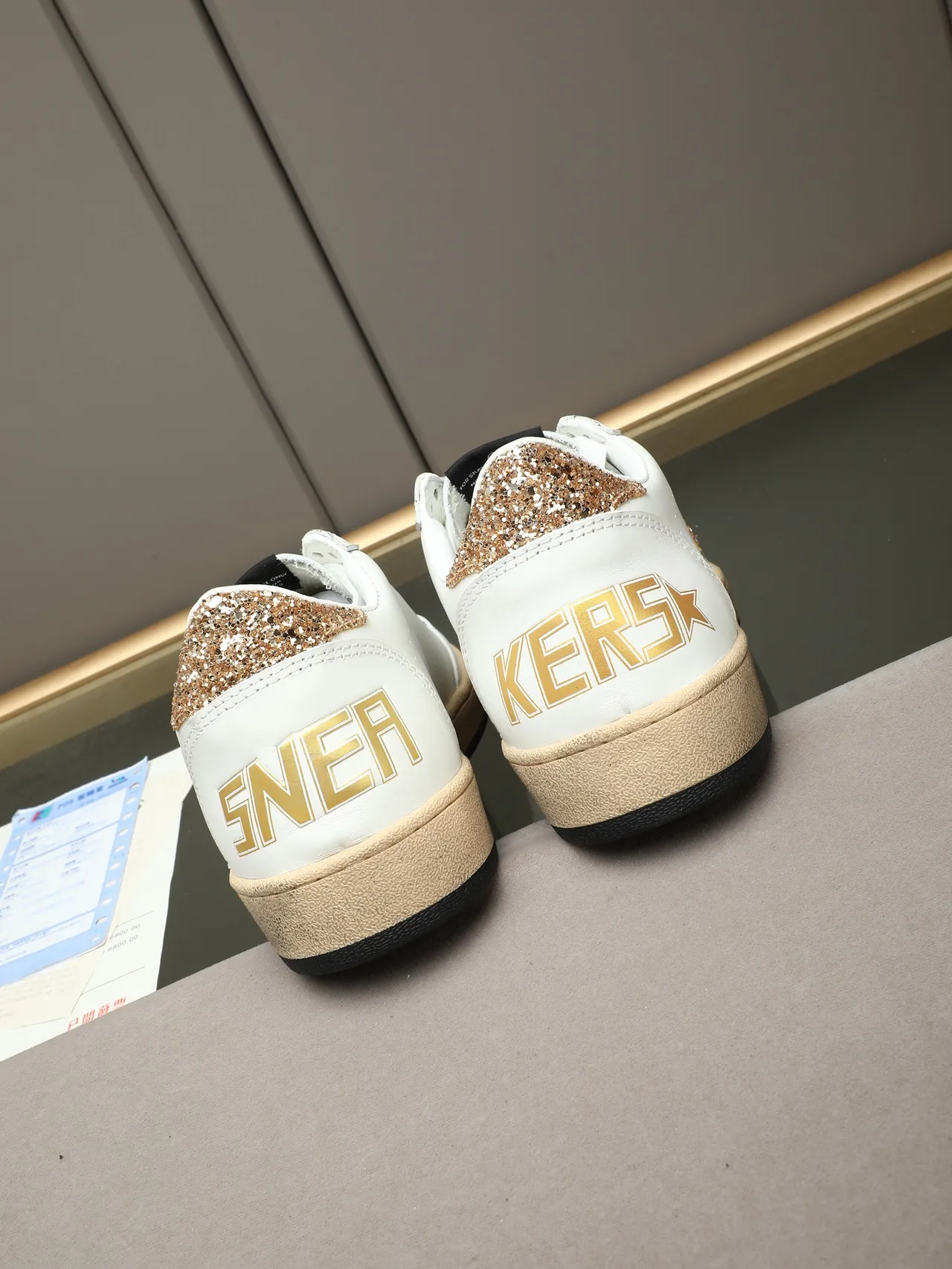 Golden Goose Ball Star White Leather Glitter Gold Star Lifestyle Sneakers