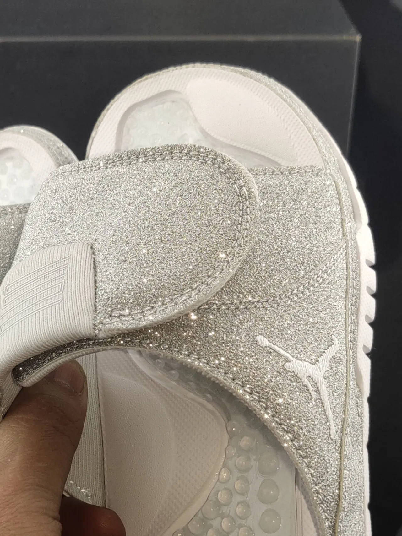 Air Jordan Silver White Glitter Upper Molded Footbed Slippers