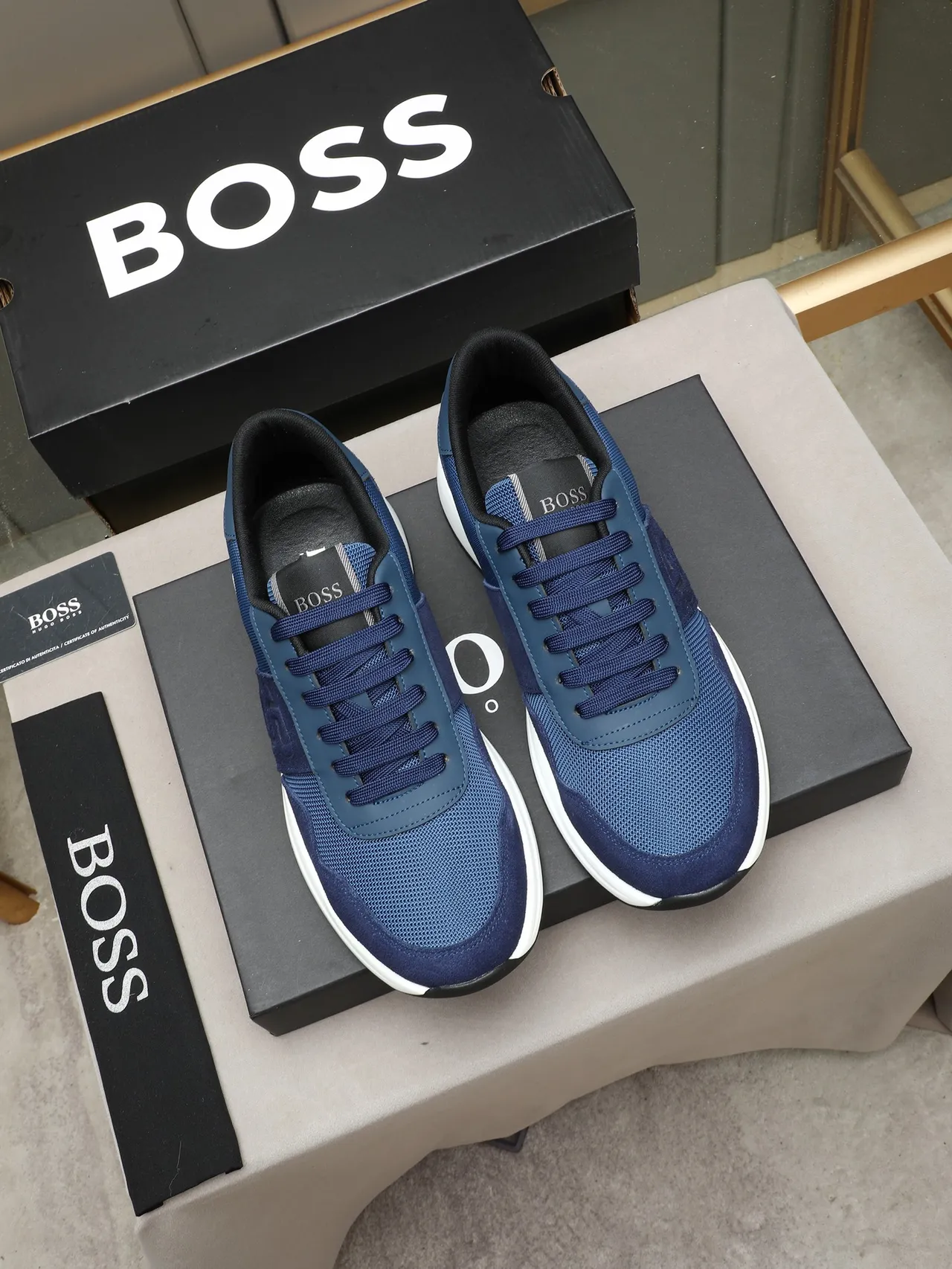 Hugo Boss Navy Blue Suede and Mesh Lifestyle Sneaker