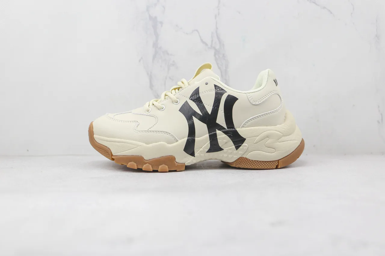 New Era Beige Black Sole Oversized NY Logo Chunky Sneakers