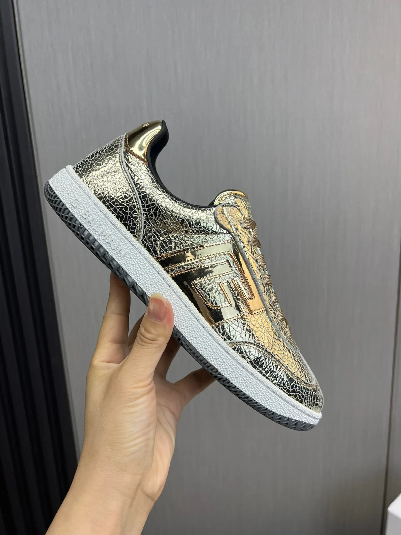 Balmain B-Court Metallic Cracked Leather Gold Black Lifestyle Sneakers
