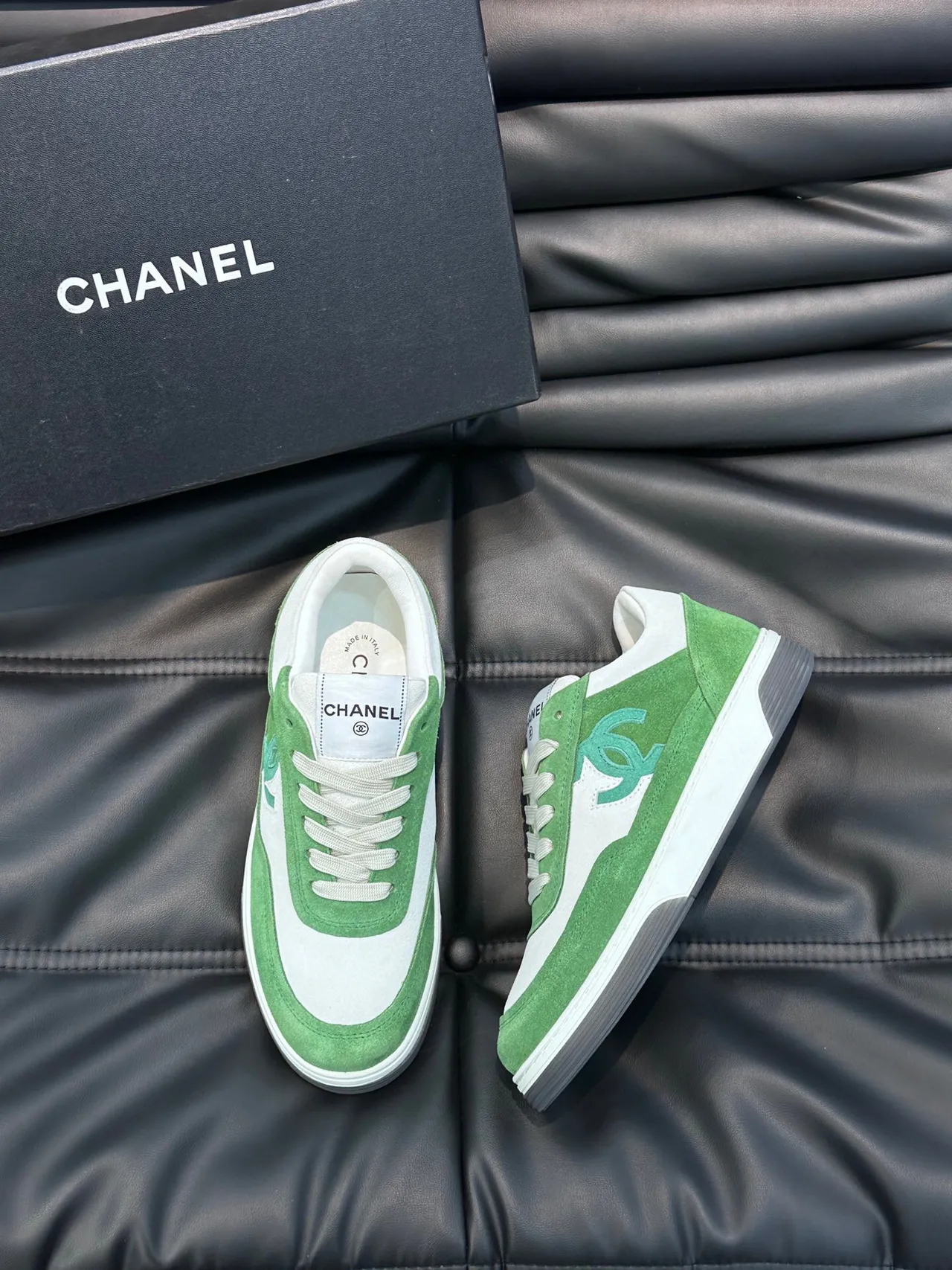 Chanel Lifestyle Sneaker Green White Low-Top Suede-and-Leather Panelled Lifestyle Sneakers