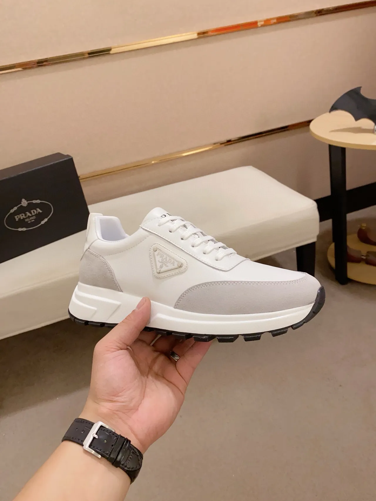 Prada Cloudbust White and Gray Lifestyle Sneakers