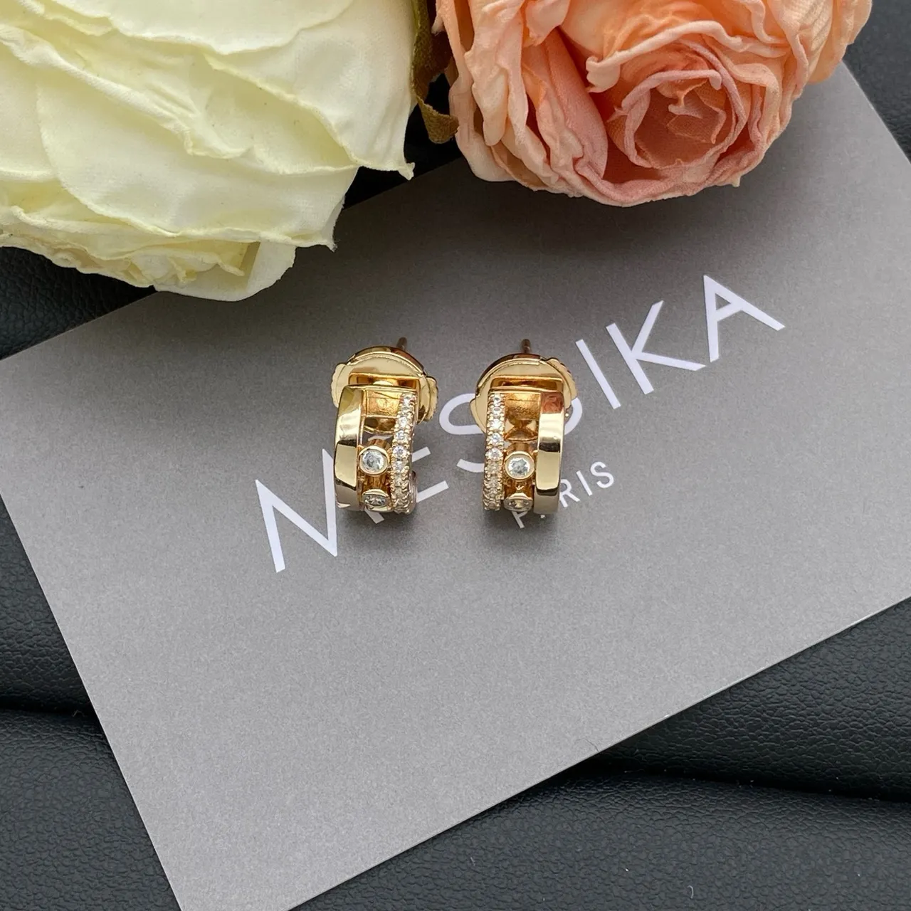 Messika Gold Silver Rectangular Frame Pavé Diamond Halo Earrings