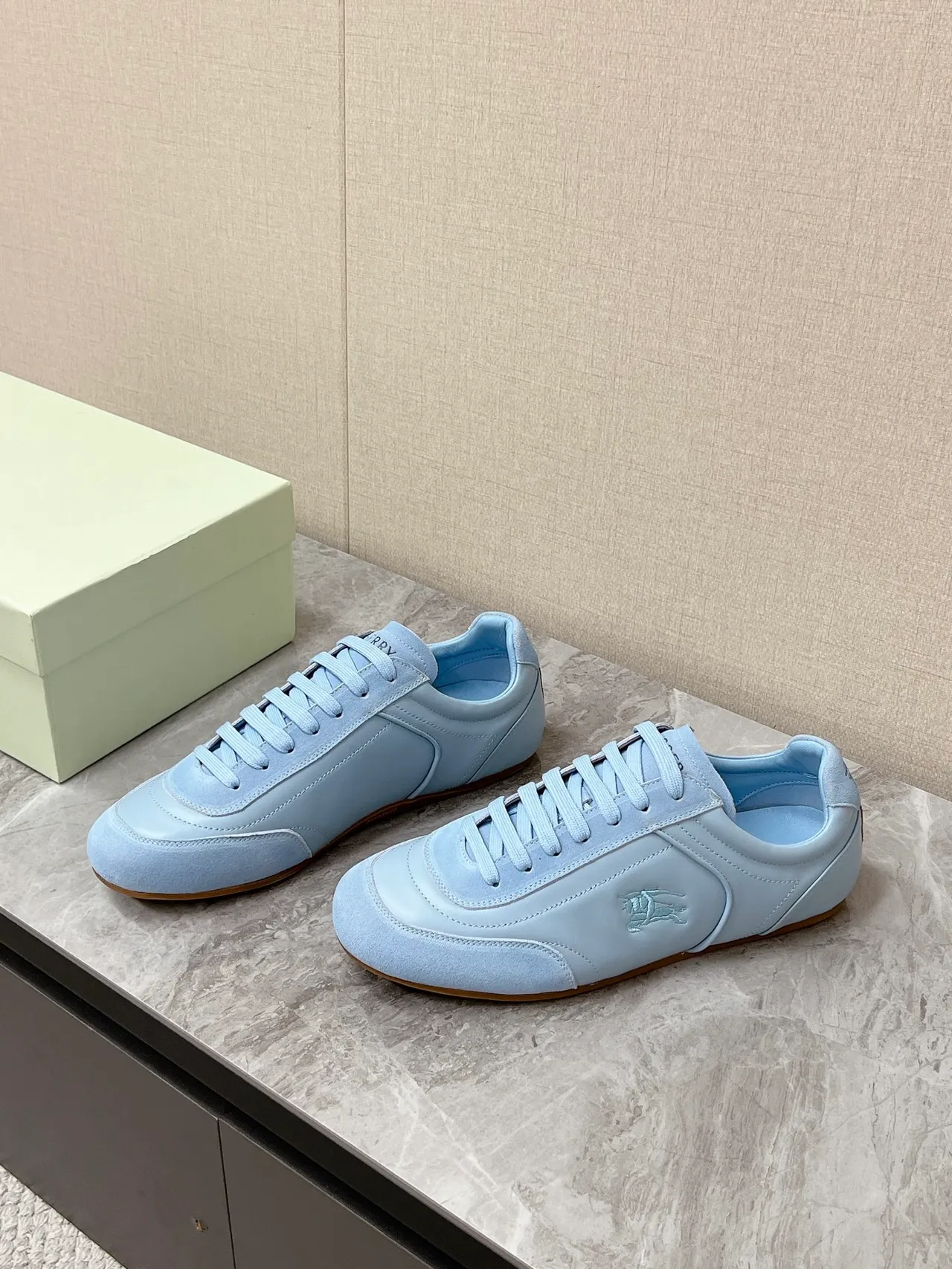 Burberry Knight Light Blue Suede-Leather Lifestyle Sneakers