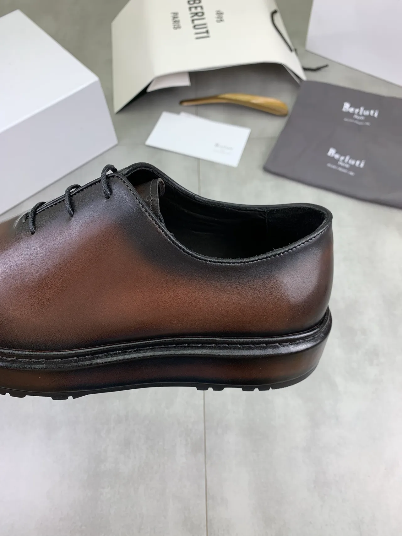 Berluti Brown Black Square-Toe Two-Tone Gradient Leather Oxford Shoes