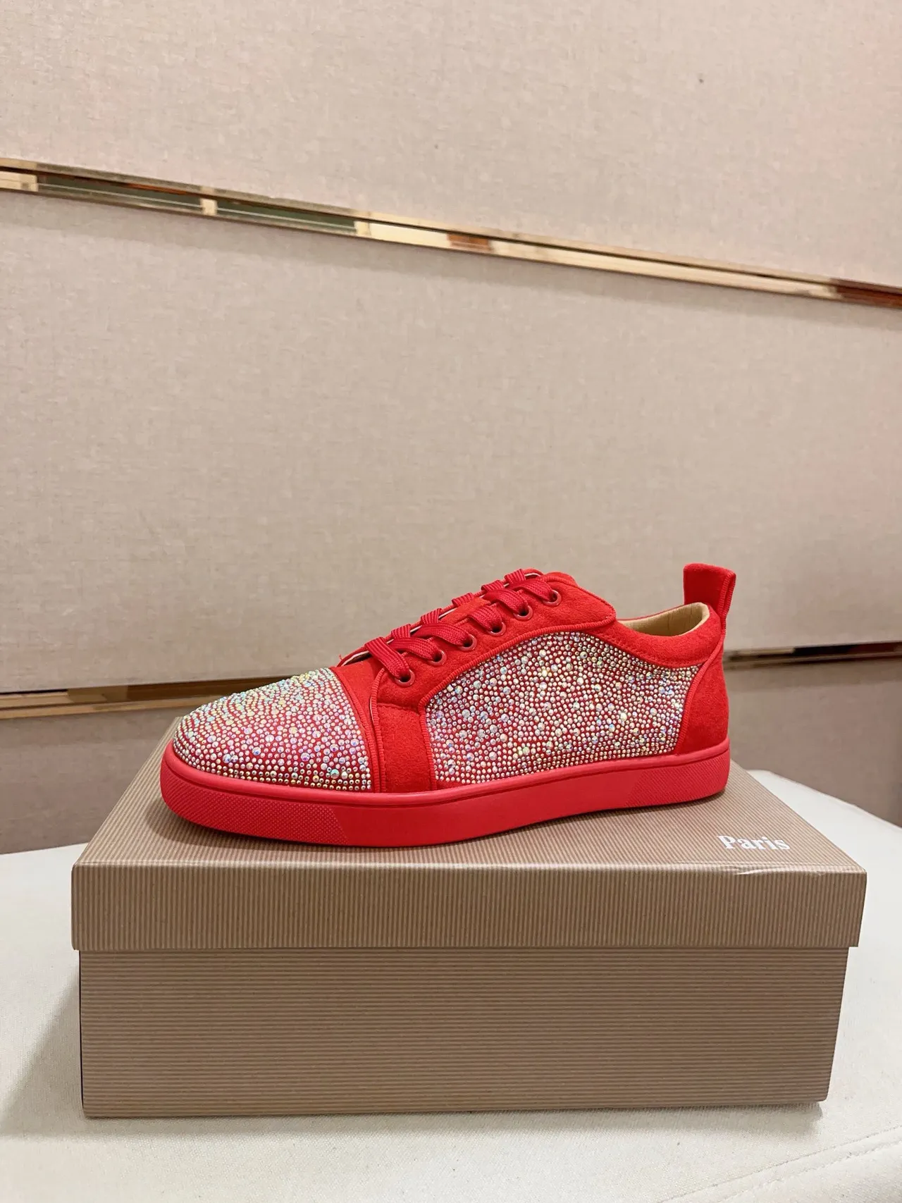 Christian Louboutin Louis Crystal-Embellished Red Suede Lifestyle Sneakers