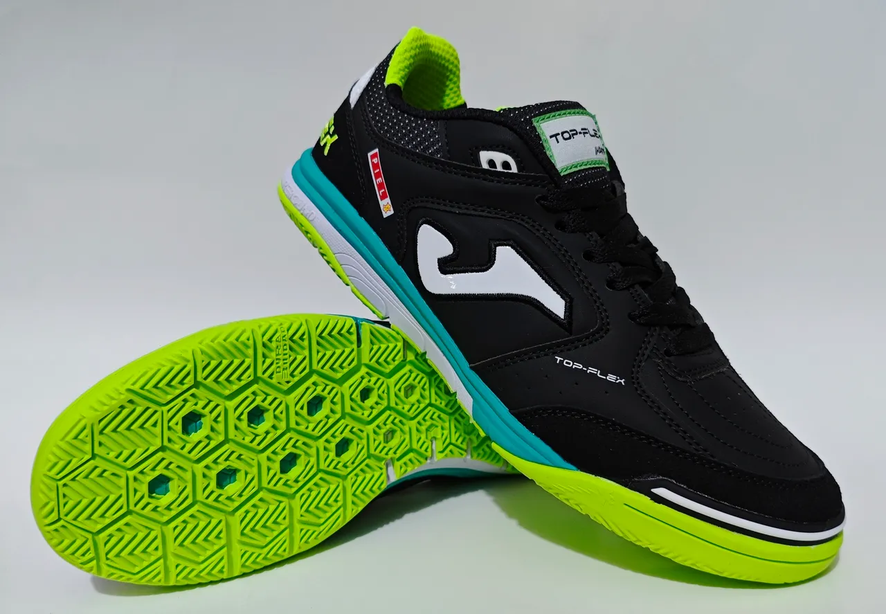 Joma Top-Flex Black Neon Green Indoor Soccer Shoes