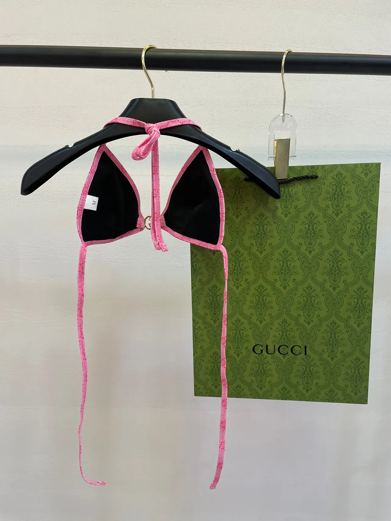Gucci Pink Halter Triangle All-Over GG Monogram Swimwear