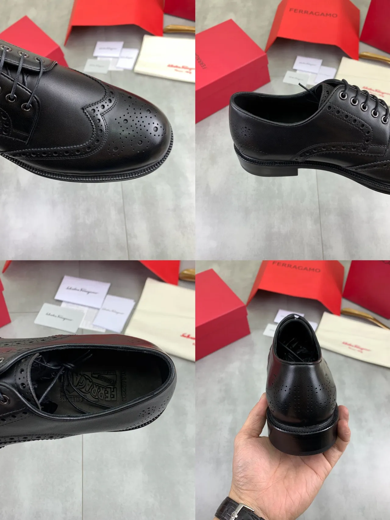 Salvatore Ferragamo Black Full Wingtip Brogue
