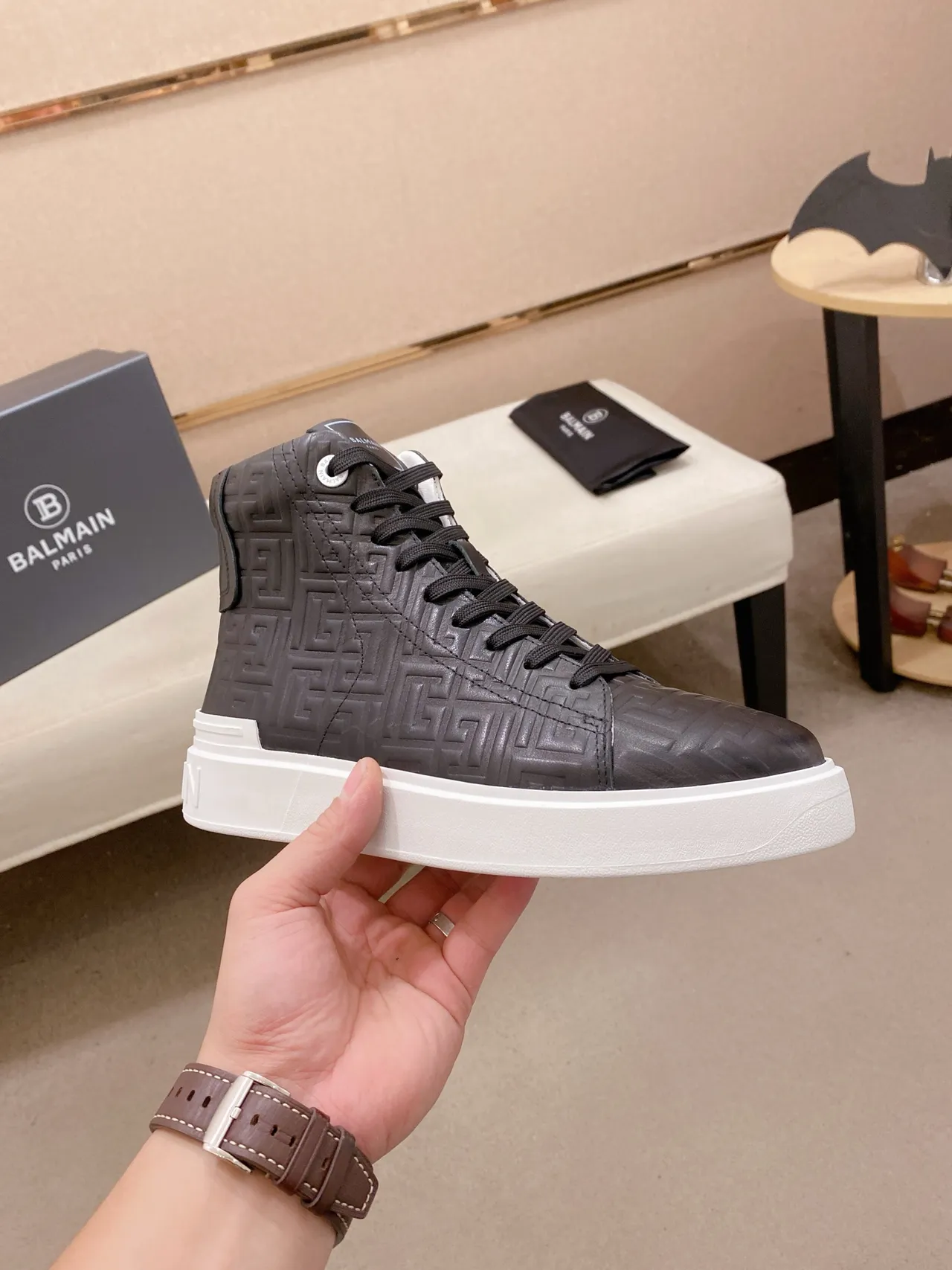 Balmain B-Court Black Embossed Monogram Lifestyle Sneakers