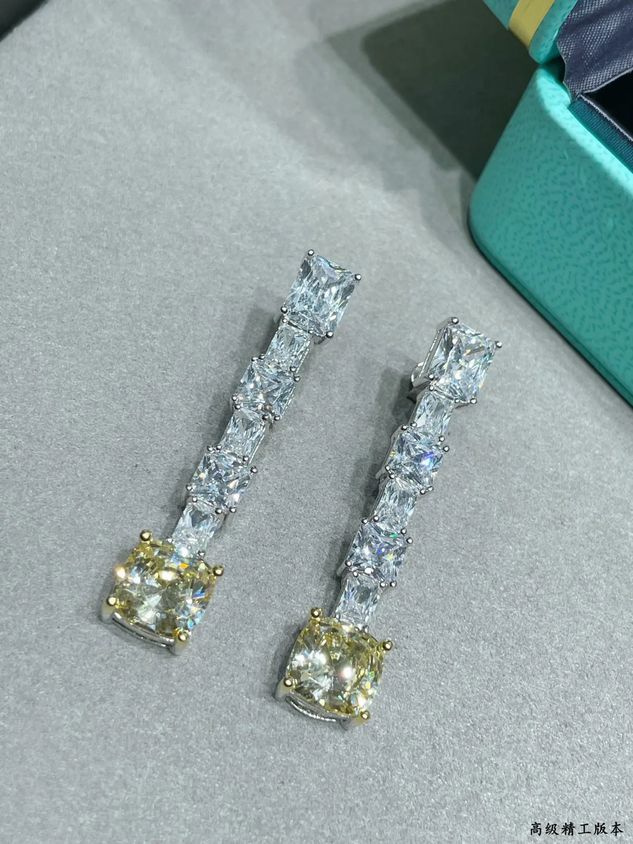 Tiffany & Co. Blue Gold Linear Cascade Cushion-Cut Terminal Stone Earrings