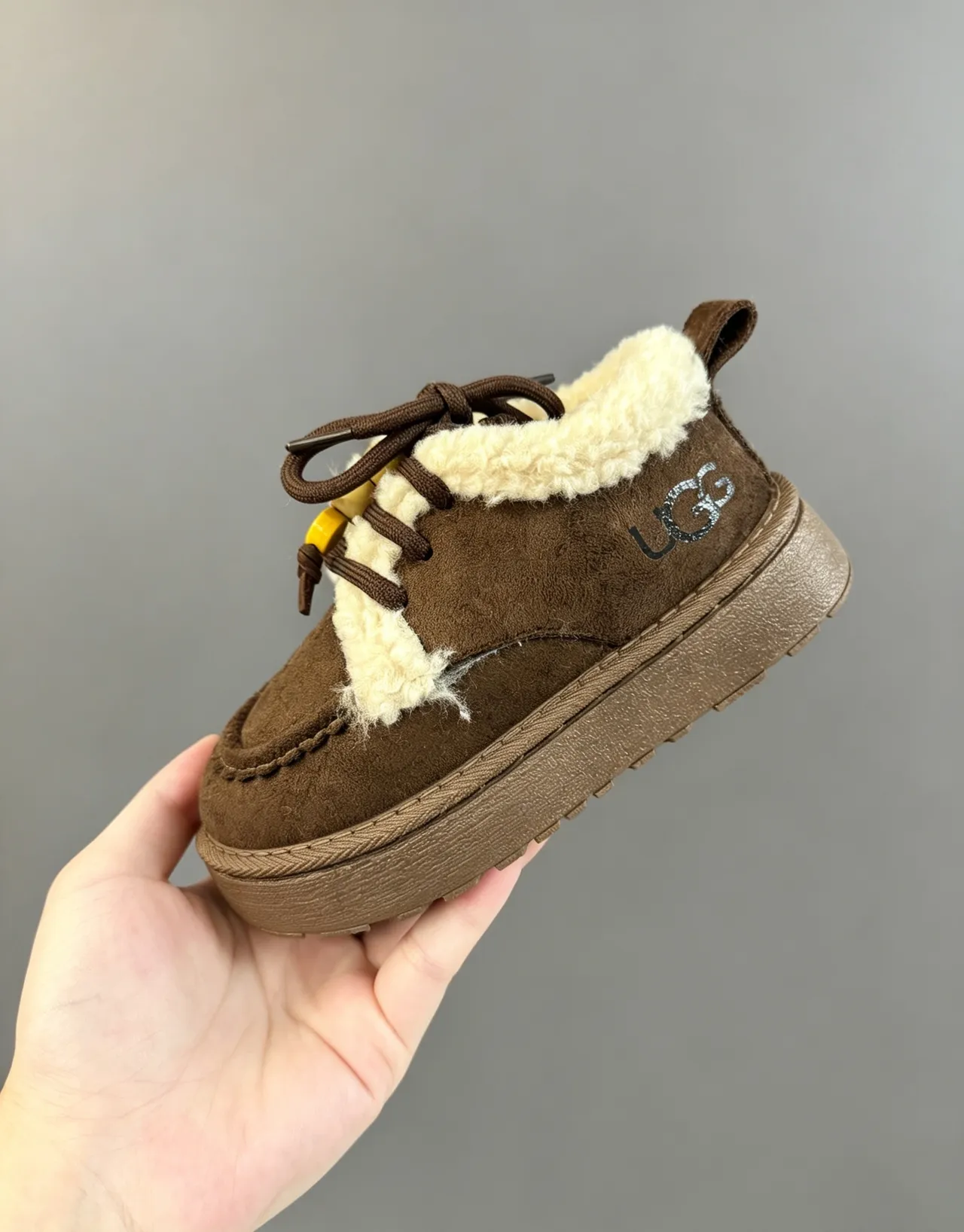 UGG Brown Beige Suede Upper Shearling Lining Snow Boots
