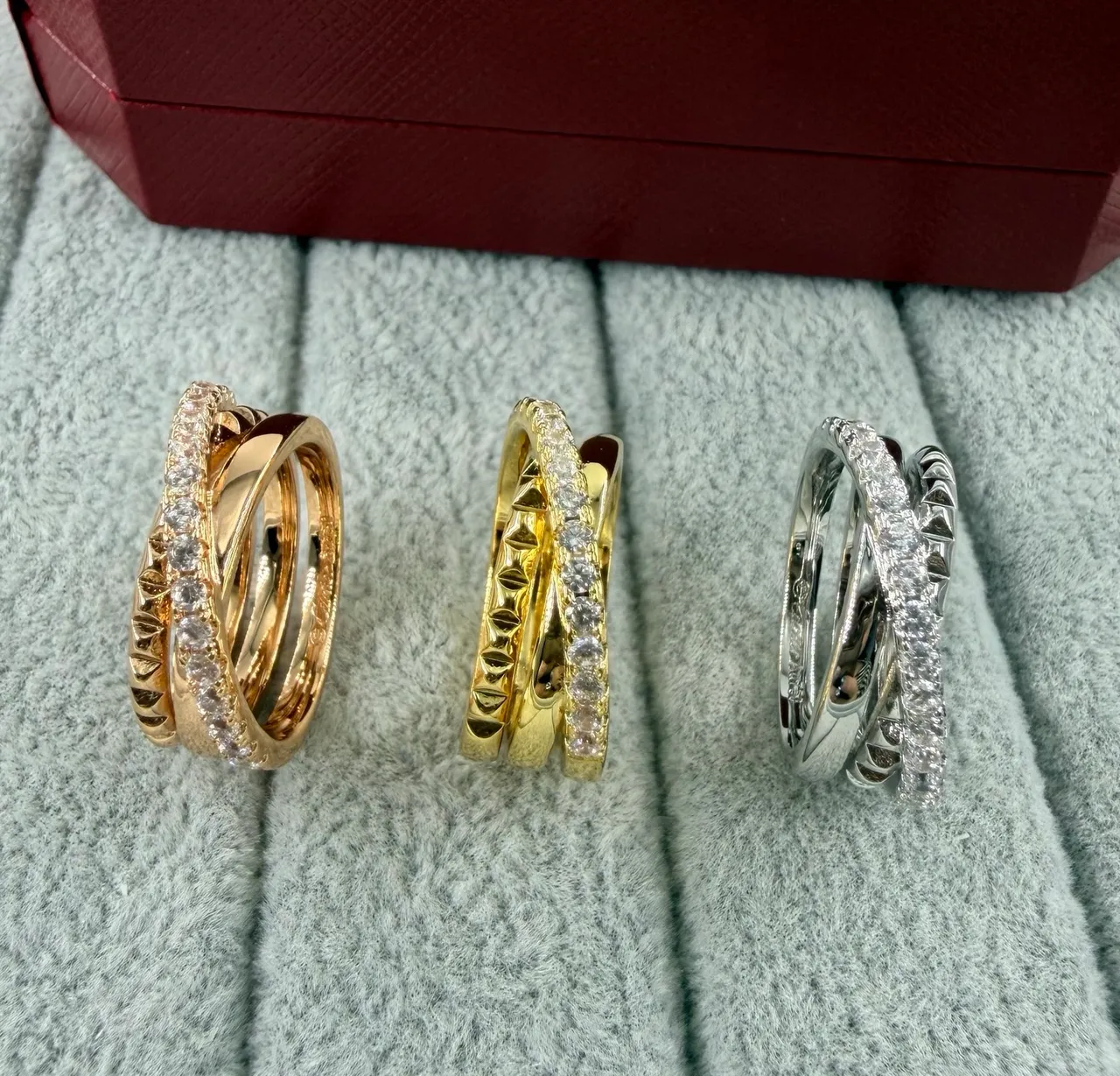 Multi-Band Pavé-Set Textured Edge Stackable Rings