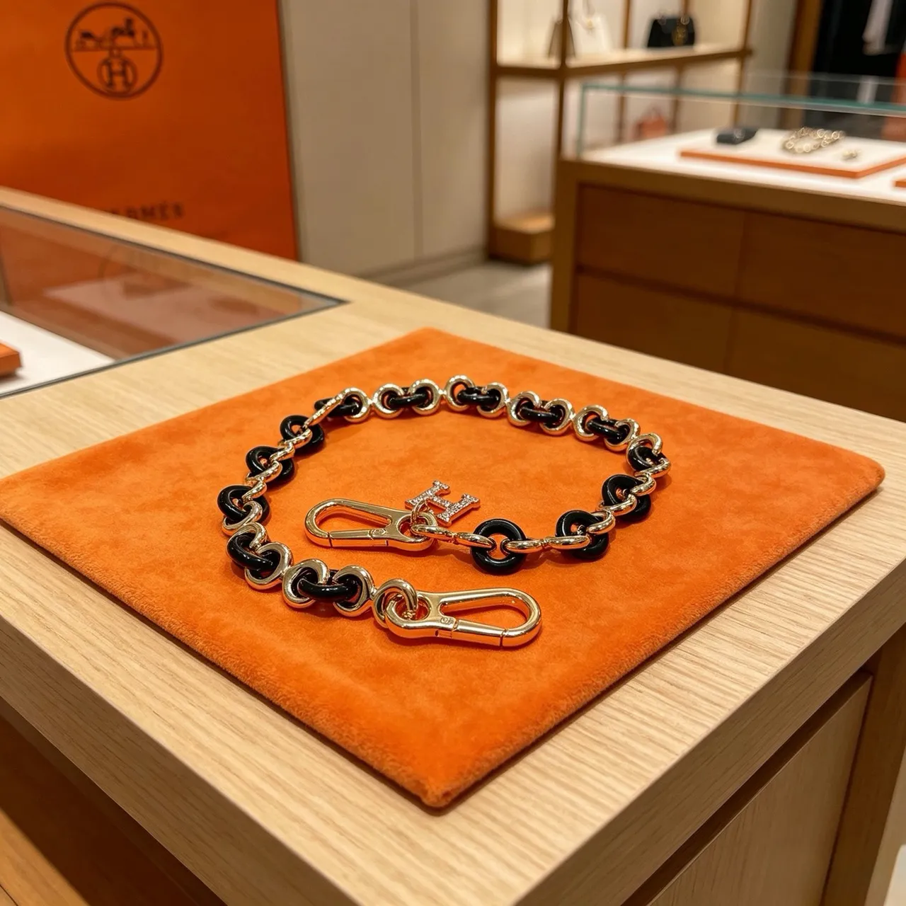 Hermès Black Gold Link Pavé-Crystal H Charm Chain Bag