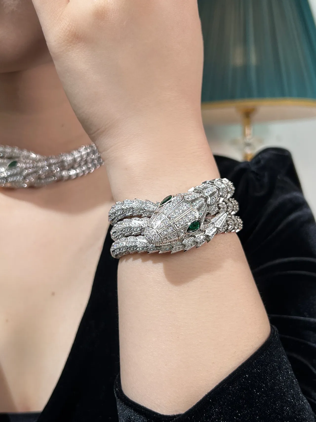 Bvlgari Serpenti High Jewelry Diamond and Emerald Coiled Bracelet