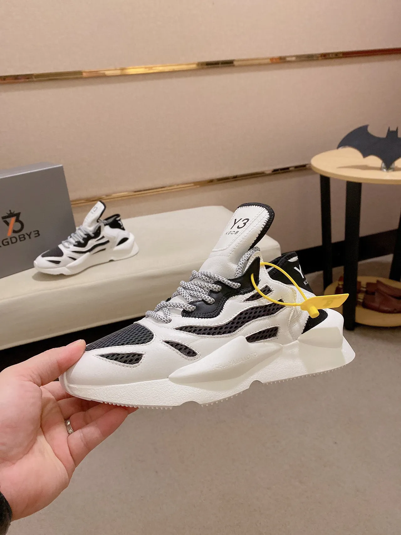 Y-3 Kobo White Black Sculpted Midsole Mesh-and-Leather Overlay Chunky Sneakers