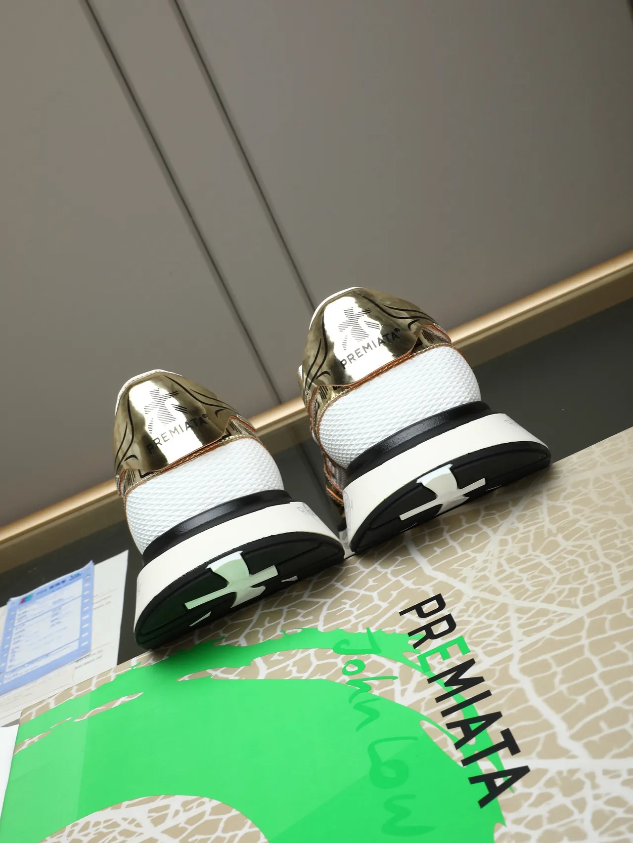 Premiata White Gold Metallic Accents Perforated Mesh Upper Sneakers