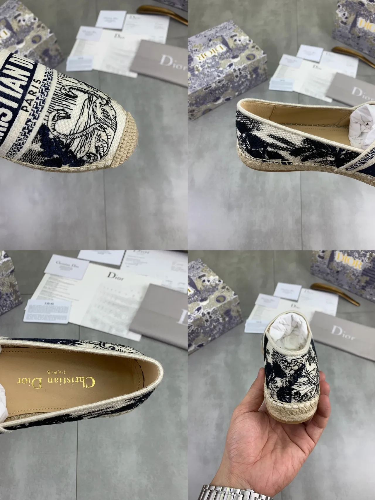 Dior Beige Navy Woven Jute Sole Canvas Upper Boat Shoes