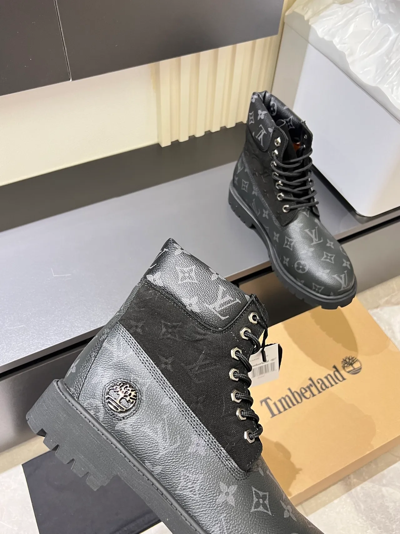 Timberland Premium 6-Inch Monogram-Print Black Work Boots