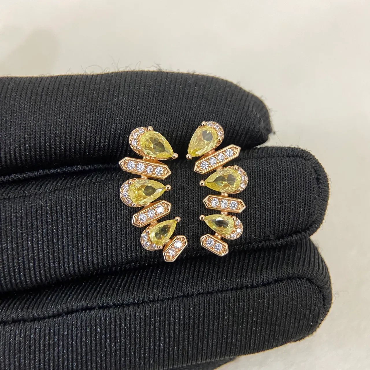 Gold Silver Multi-Tiered Pear-Cut Stone Earrings