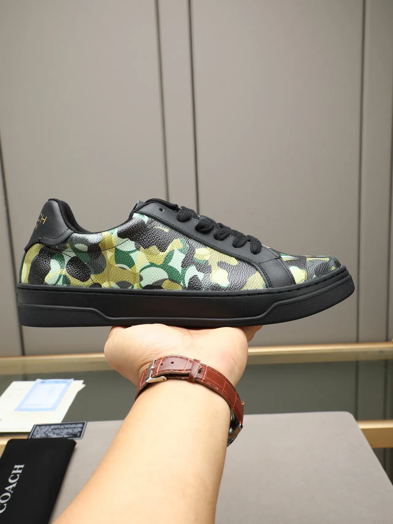 Coach Camouflage-Print Black Leather Lifestyle Sneakers