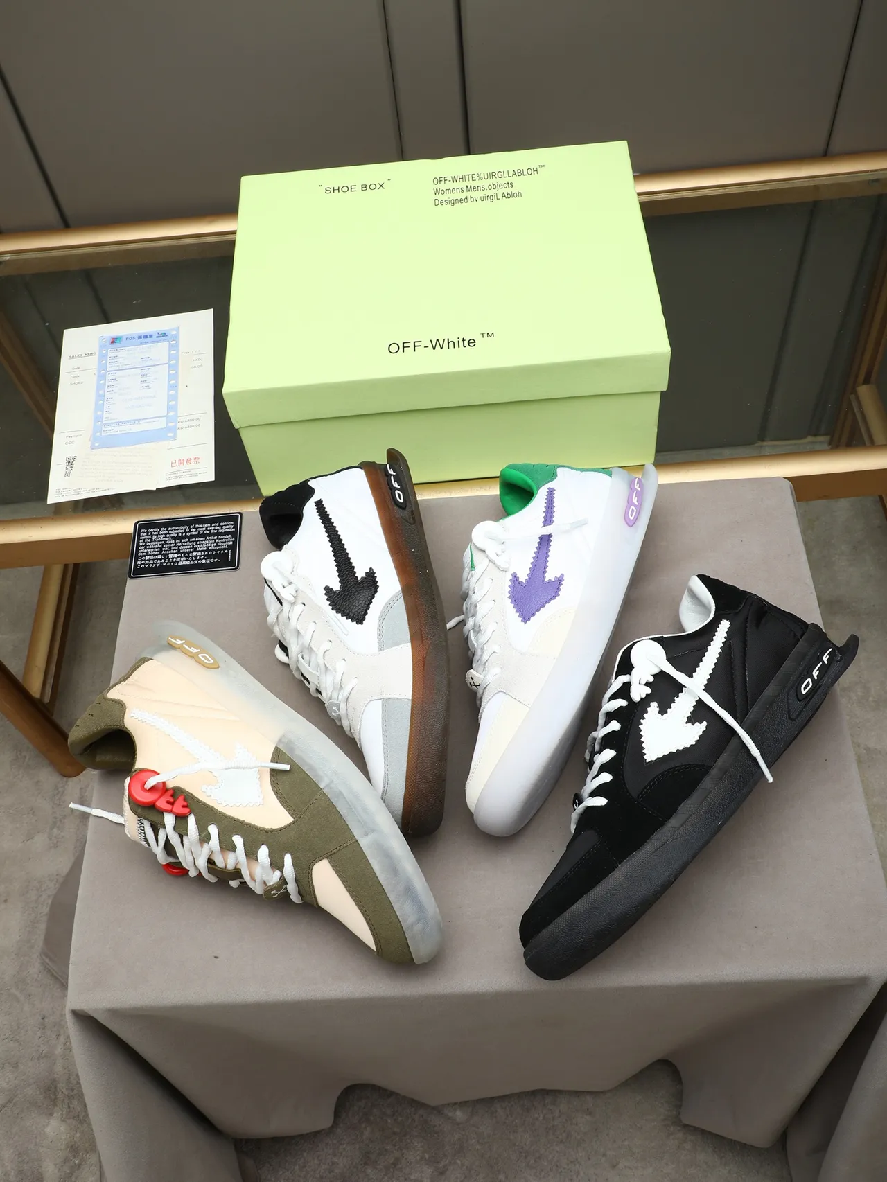 Off-White Arrow Motif White Green Purple Lifestyle Sneakers