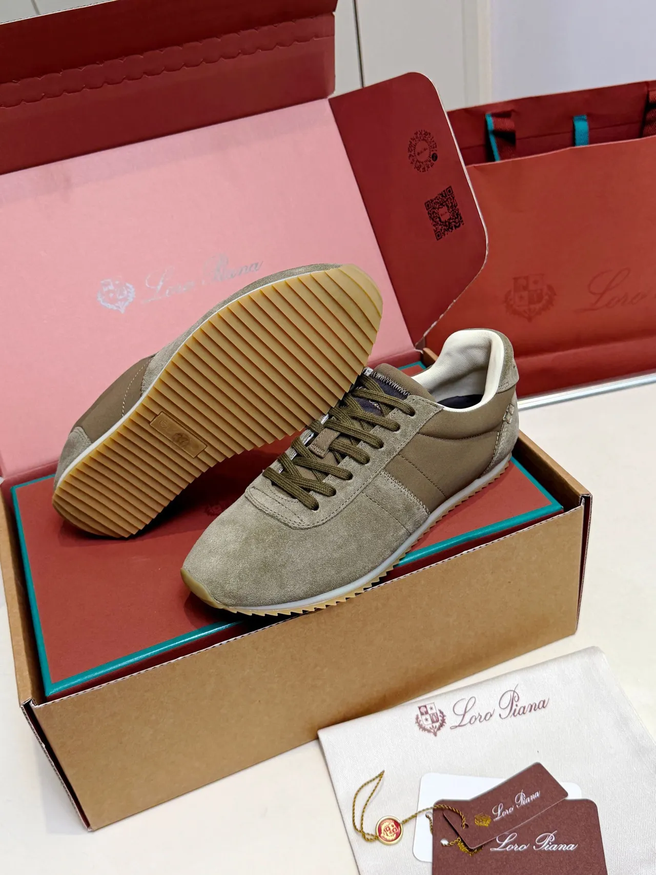 Loro Piana Olive Green Suede Lifestyle Sneakers