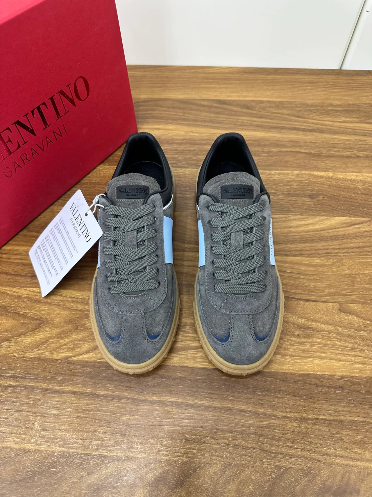 Valentino Gray Blue Suede Upper Light Side Stripe Lifestyle Sneakers