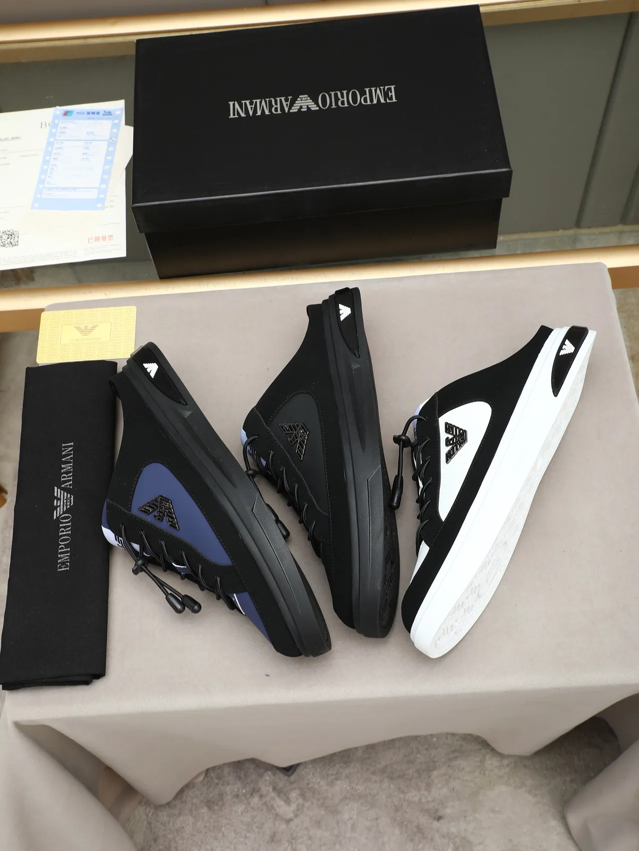 Emporio Armani Black and White Open-Heel Mule Lifestyle Sneakers