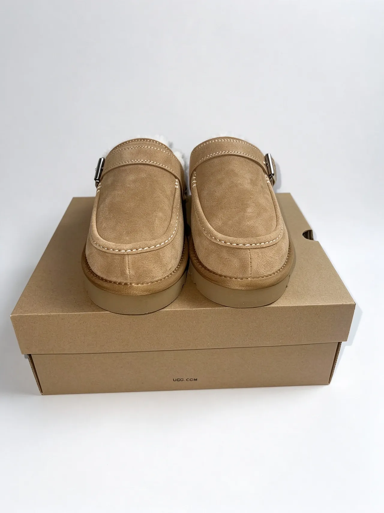 UGG Beige White Suede Upper Shearling-Lined Loafer