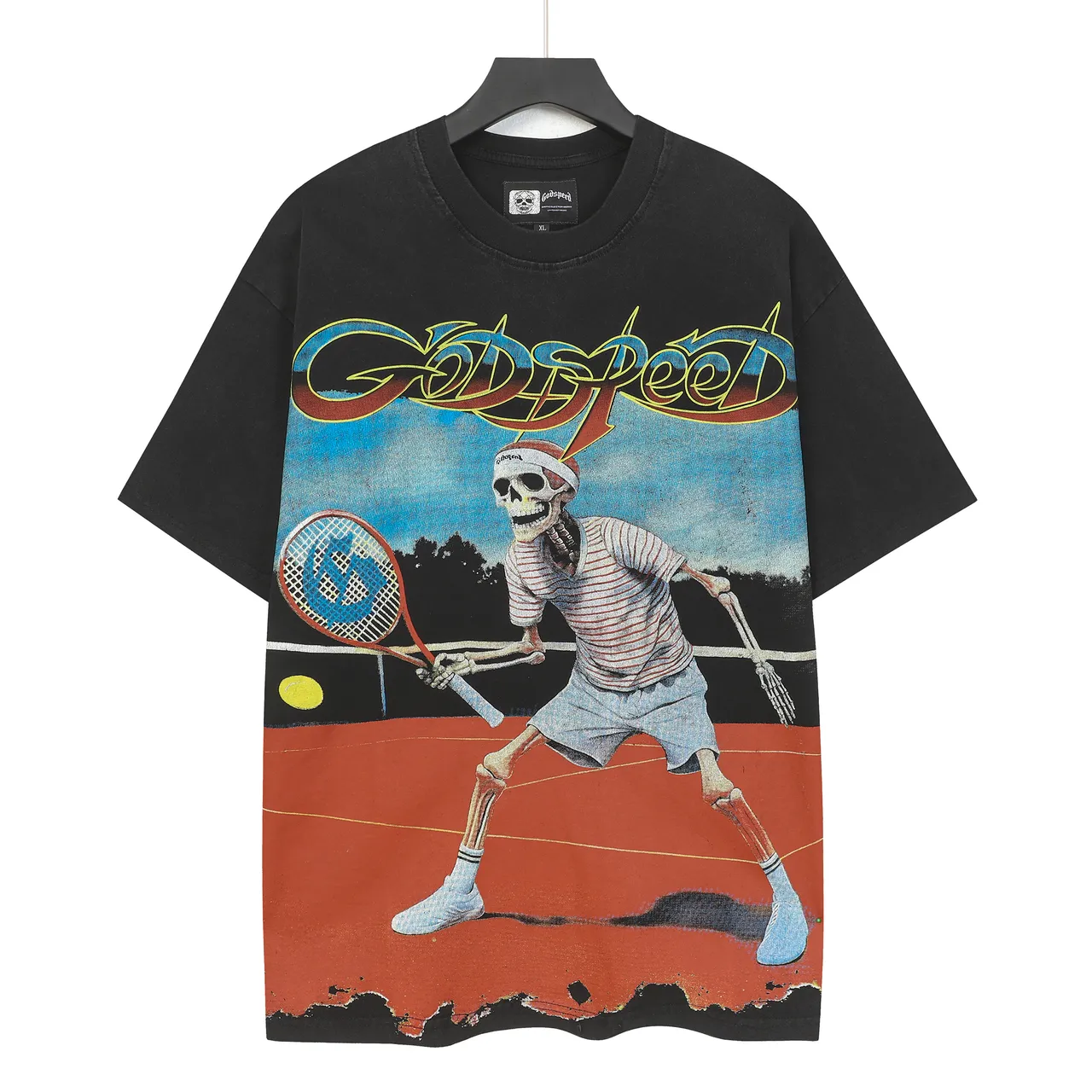 Godspeed Skeleton Tennis Graphic Black Oversized T-Shirt