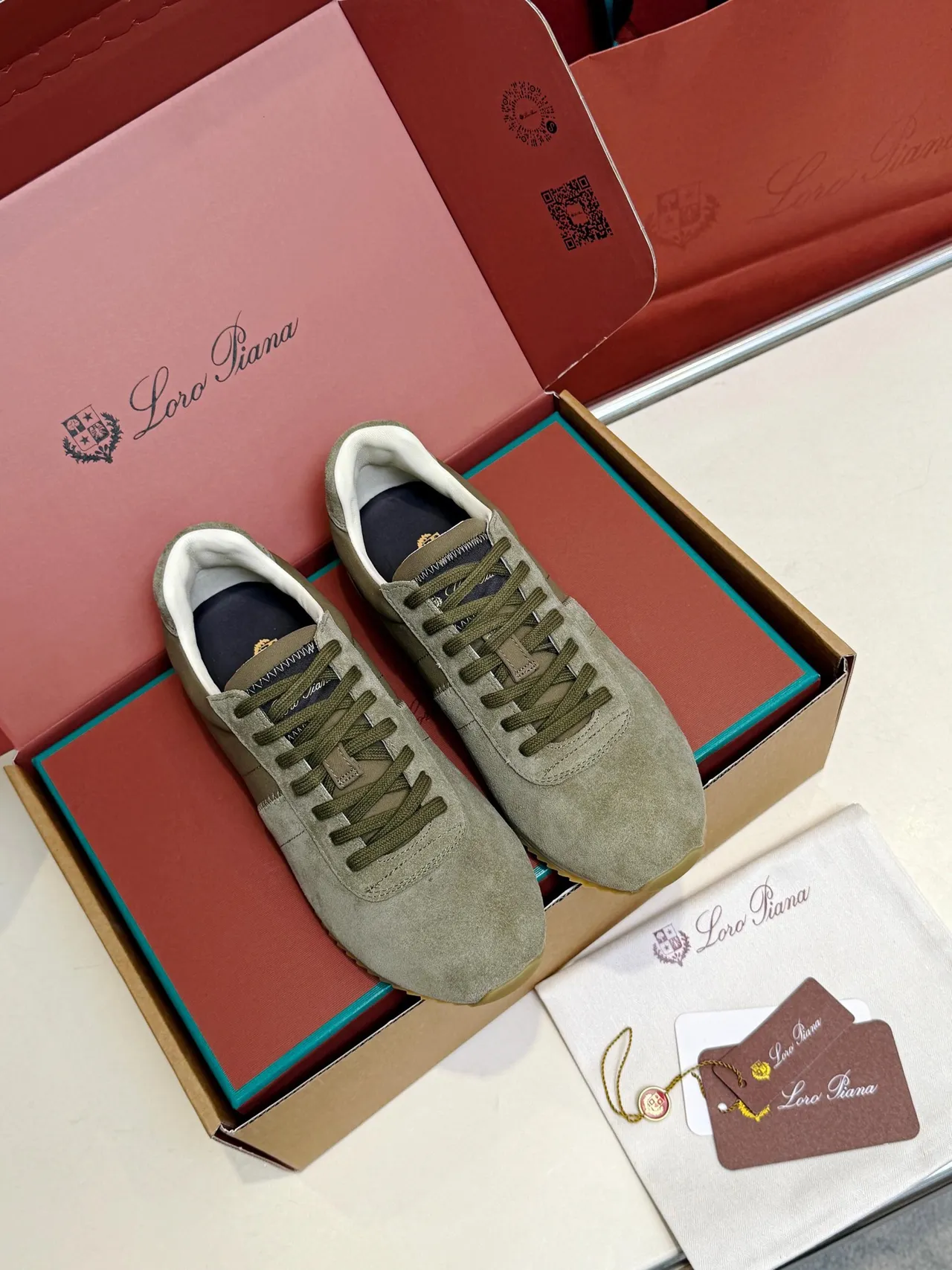 Loro Piana Olive Green Suede Lifestyle Sneakers