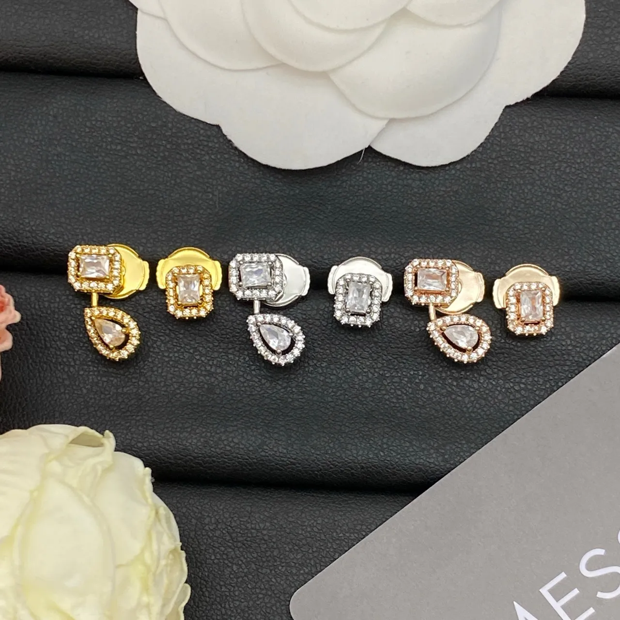 Messika Gold Silver Rectangular Frame Pavé Diamond Halo Earrings