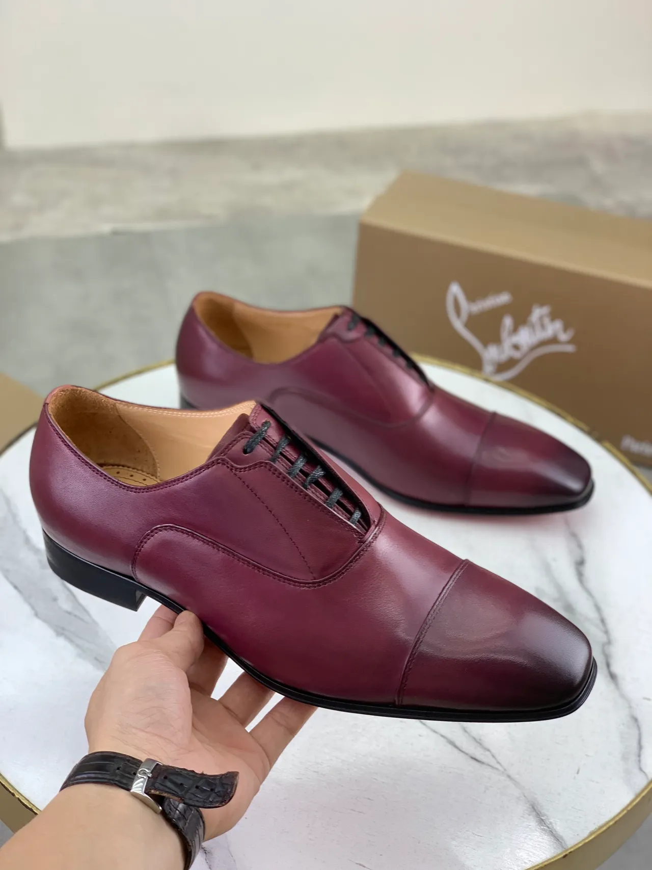 Christian Louboutin Burgundy Cap-Toe Oxford Shoes