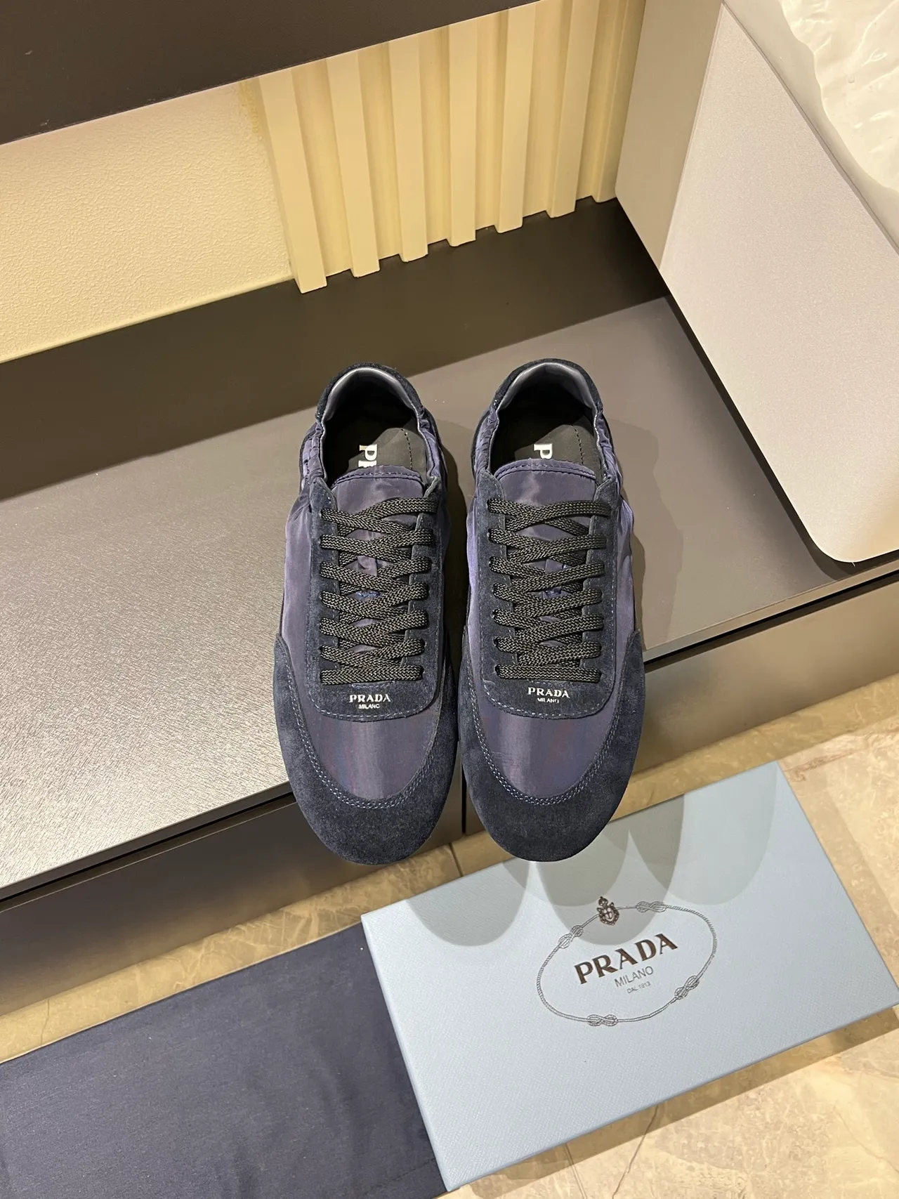 Prada Cloudbust Navy Black Mixed-Material Upper Suede Toe Cap Lifestyle Sneakers